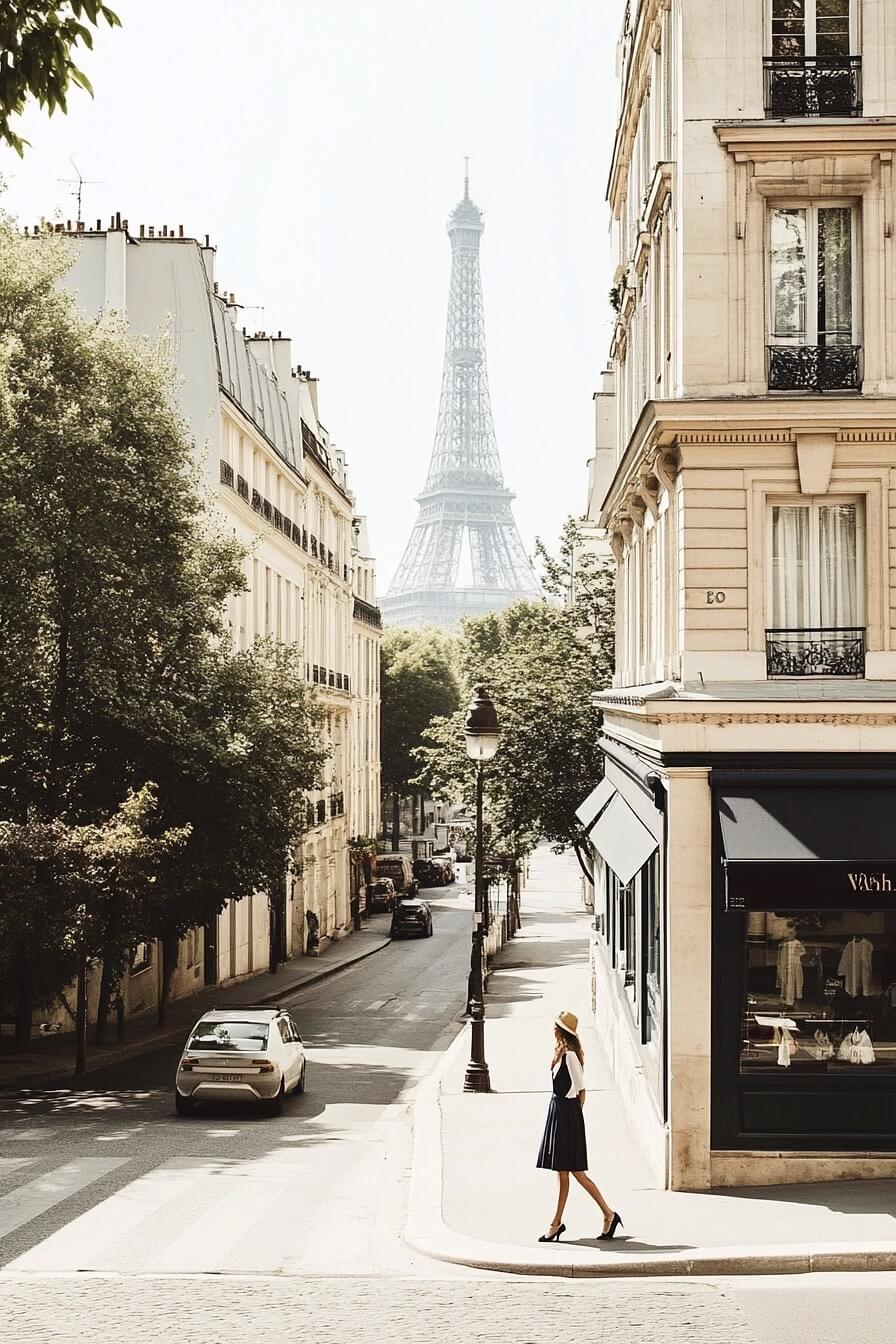 Paris city street opening with view toward Eiffel Tower, representing reflecting on the art of sustainable scaling from growth to grace.