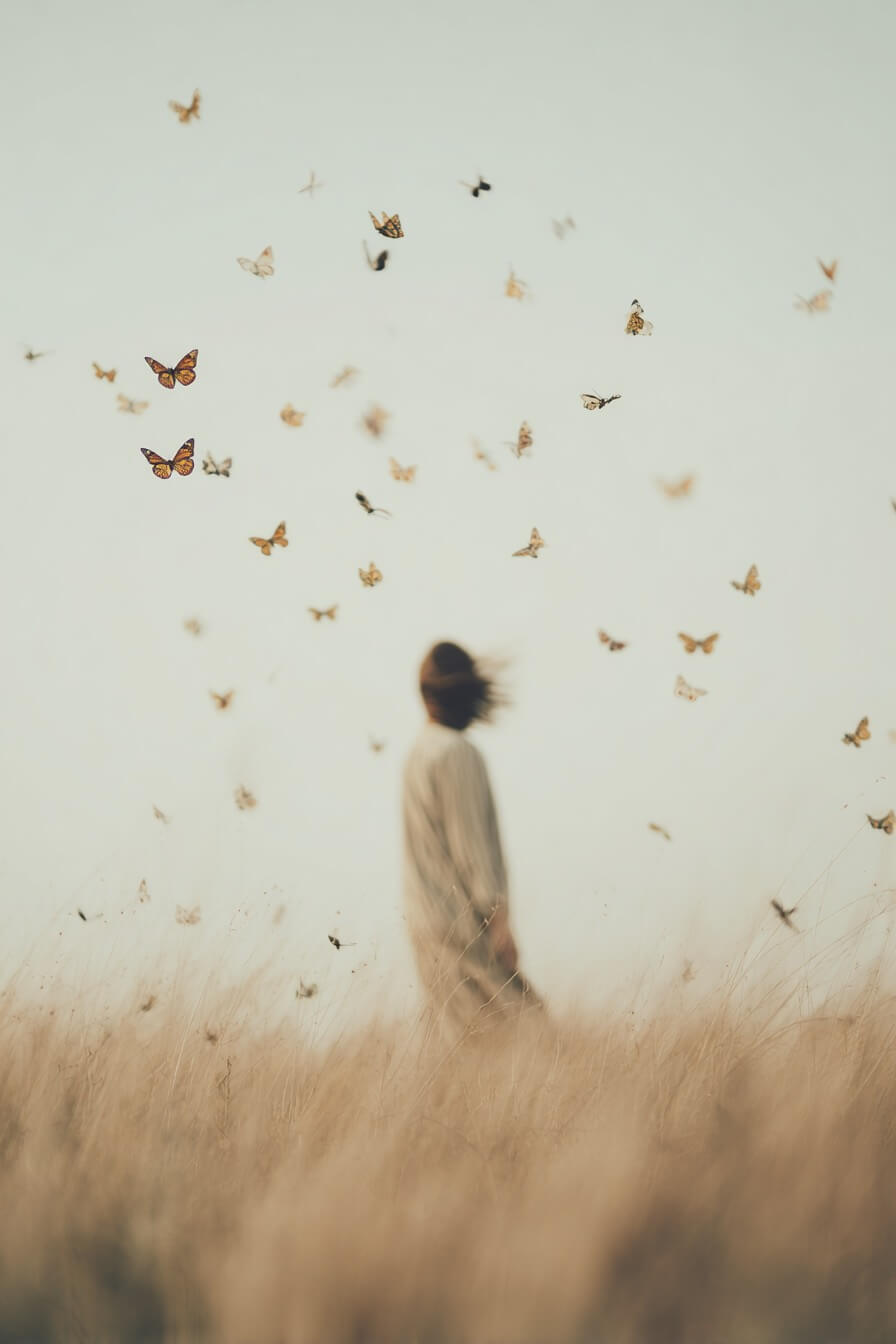 Girl in field with birds representing scalable business systems for coaches and consultants increasing revenue and authority